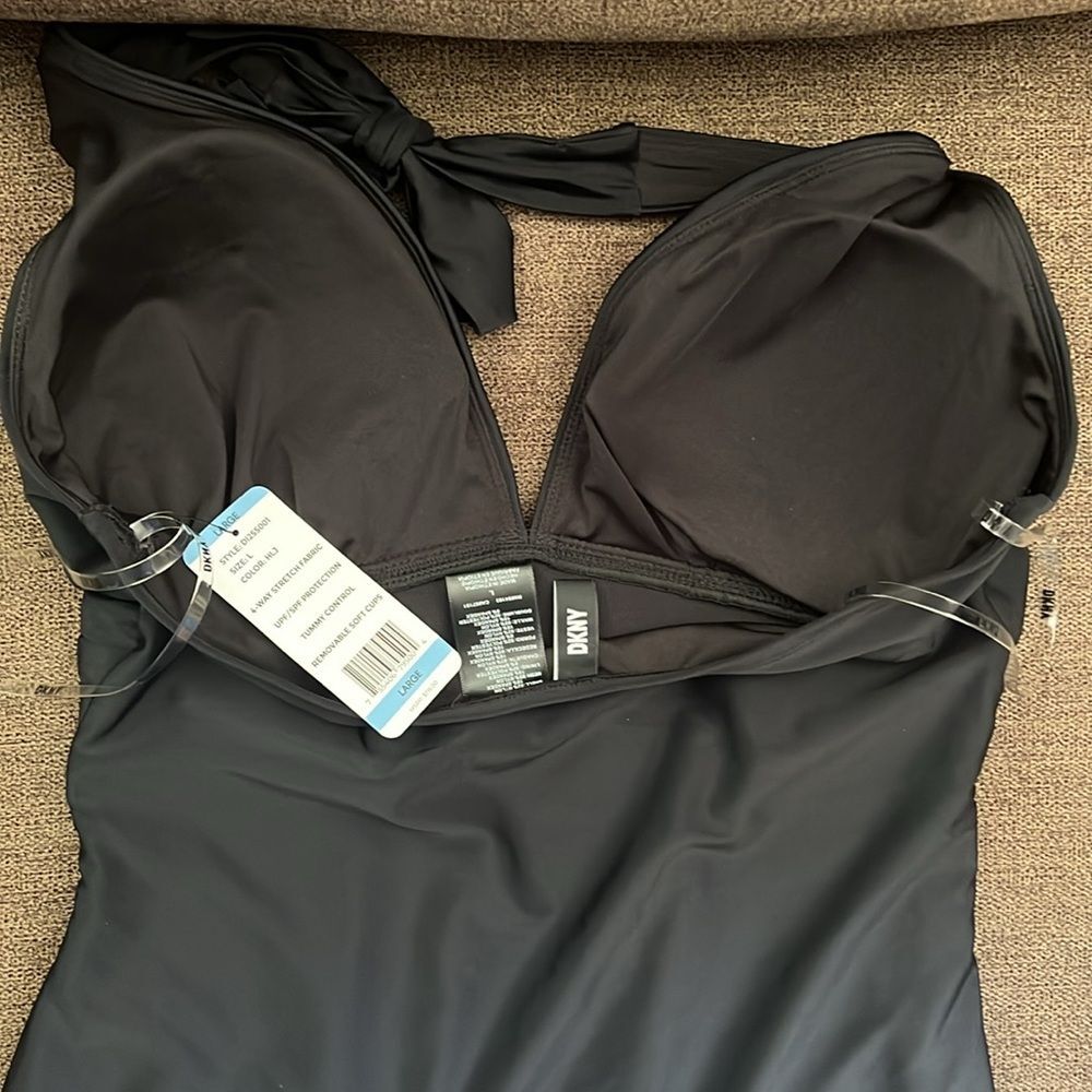 New DKNY Halter One-Piece Swimsuit Size Large in Black - Picture 7 of 11